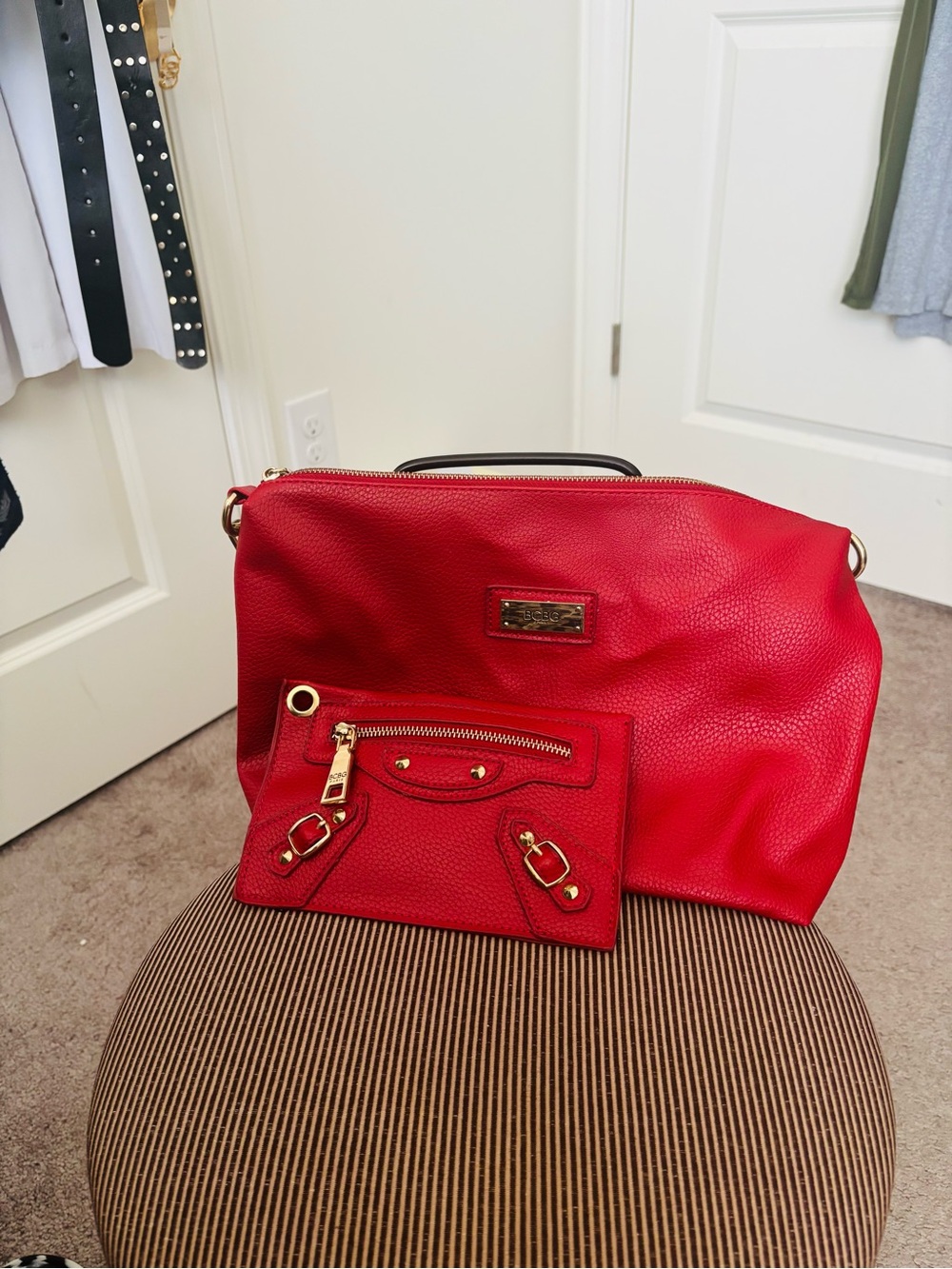 BCBGeneration Red Pebbled Shoulder Bag with Matching Wallet